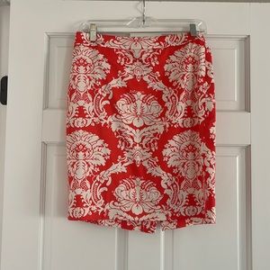 Coral and White Damask Pencil Skirt